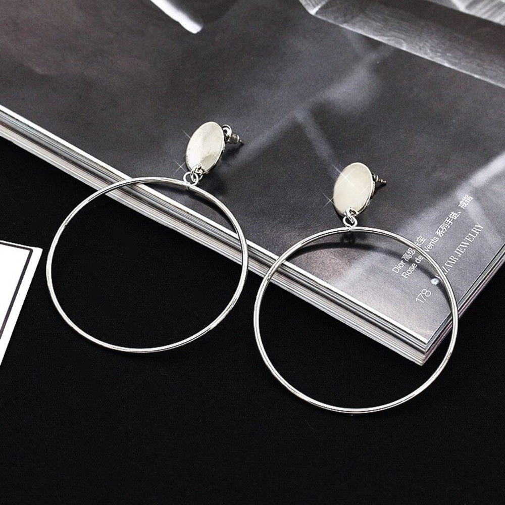 Any 2/$20! Silver Drop Stud Hoop Circle Earrings - Picture 4 of 9